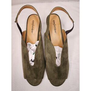Wide Width Comfortview Women's Olive Green Slingback Peep Toe Faux Suede Sz:12WW